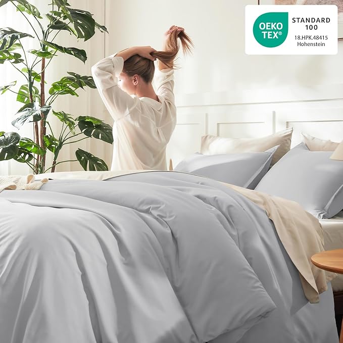 Litanika Light Grey Twin/Twin XL Comforter Set, 2 Pieces Lightweight Solid - Image 4