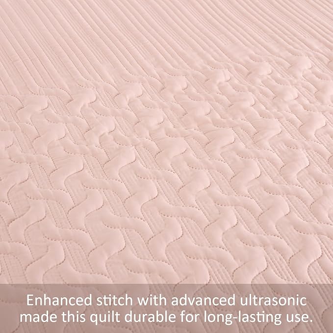 Yiran Blush Pink Quilt Set Queen Size, 3 Piece Reversible Bedspreads Bedding Set - Image 5