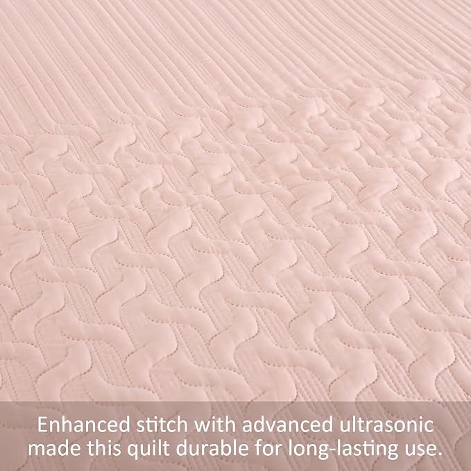 Yiran Blush Pink Quilt Set King Size, 3 Piece Reversible Bedspreads Bedding Set - Image 5