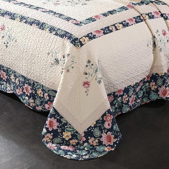 Quilt Set Floral Leaves 3D Embroidery Pattern 2 PCS Cotton Reversible Quilted - Image 3