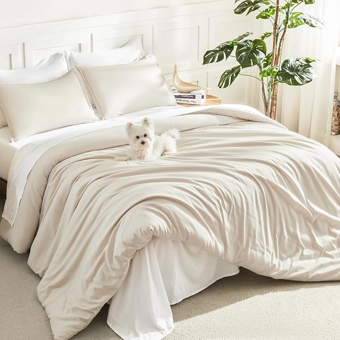 Litanika Full Size Comforter Sets Beige, 3 Pieces Lightweight Bedding Comforter by Litanika