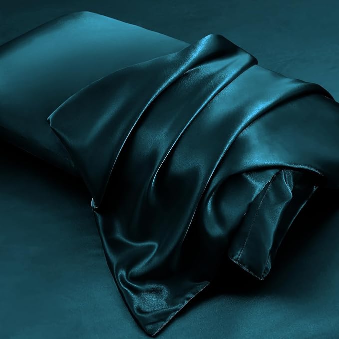 Aormenzy Satin Pillow Cases for Women Standard Size Set of 2, Dark Teal Satin - Image 3