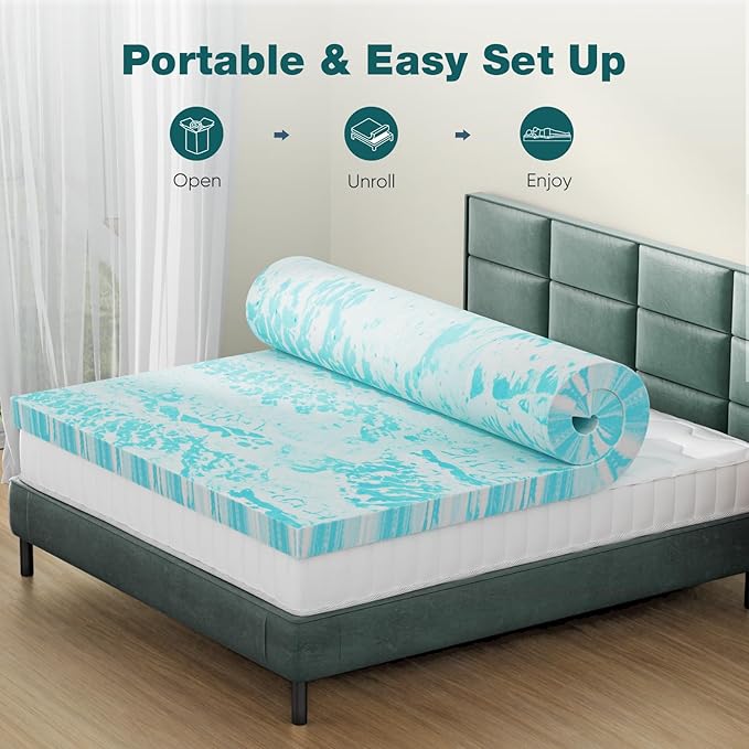 Sweetcrispy Memory Foam Mattress Topper Full, 2 Inch Thick Gel Infused Cooling - Image 7