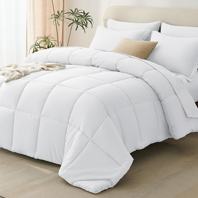 CozyLux Oversized Queen Comforter Sets White, 7 Pieces Bed in a Bag, 98x98 Box by CozyLux