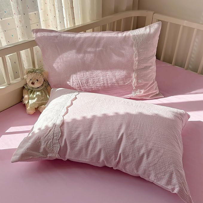 mixinni Pink White Gingham Duvet Cover Twin XL Size - Image 7