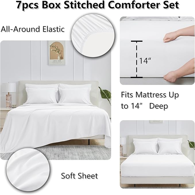 CozyLux Oversized Queen Comforter Sets White, 7 Pieces Bed in a Bag, 98x98 Box - Image 6