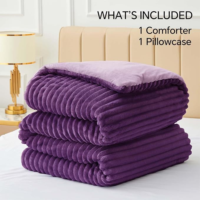 BEDELITE Fleece Twin Comforter Set -Super Soft & Warm Fluffy Purple Bedding - Image 7