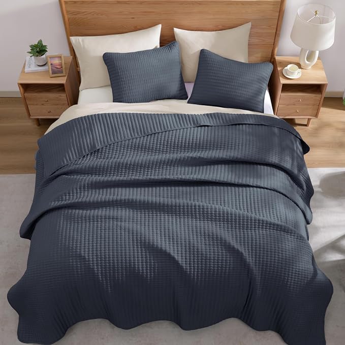WRENSONGE King Size Quilt-3 Pieces Lightweight Blue Grey Bedspreads King Quilt - Image 4