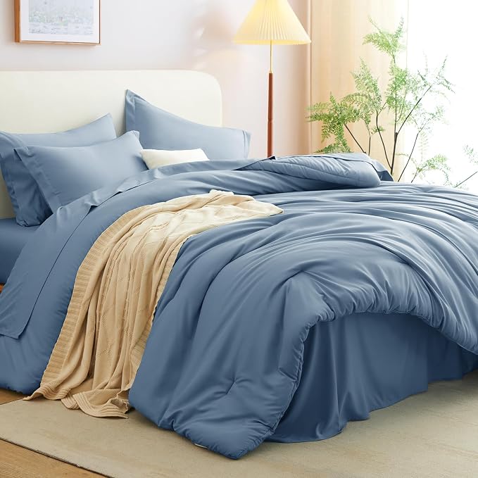 CozyLux Full Size Comforter Sets Grayish Blue, 7 Pieces Bed in a Bag Full - Image 9