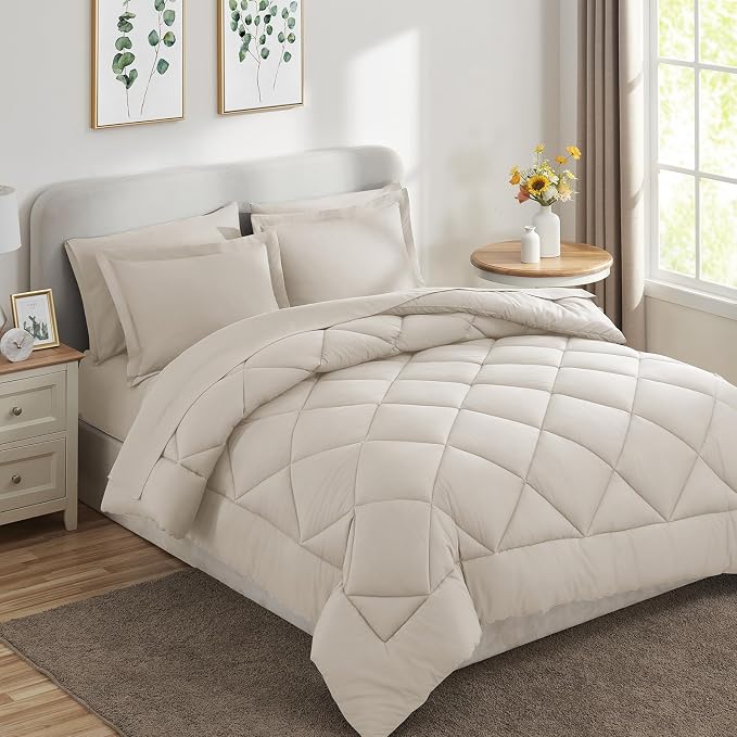CozyLux King Size Comforter Set Beige - Image 8