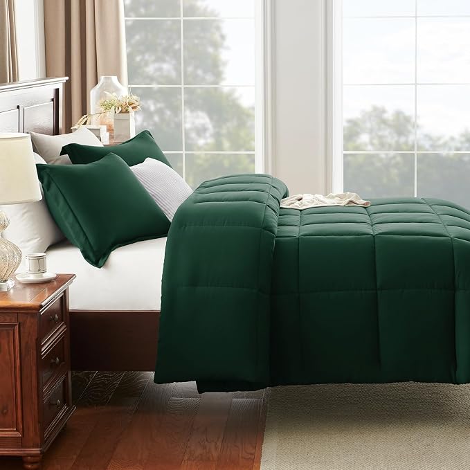CozyLux Oversized Queen Comforter Set, 3 Pieces Emerald Green 98x98 Box - Image 8