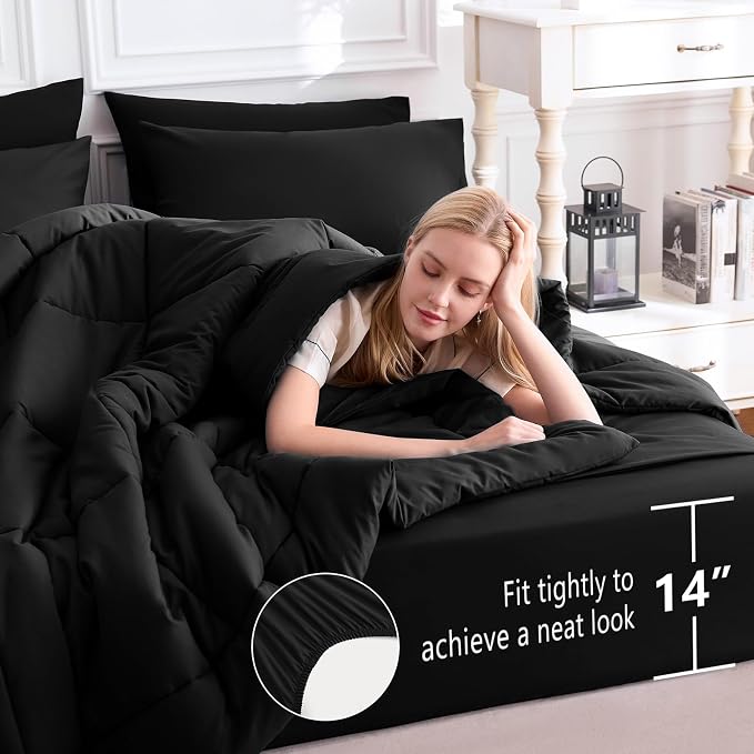 CozyLux Oversized King Comforter Sets Black, 7 Pieces Bed in a Bag, Ultra-Soft - Image 5