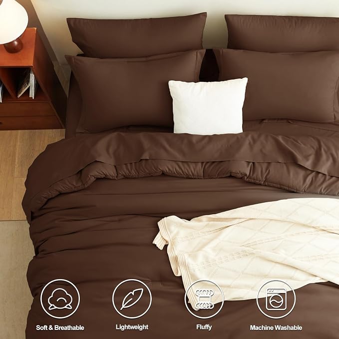 CozyLux Twin XL Comforter Set Brown, 5 Pieces Bed in a Bag Twin Extra Long - Image 2