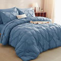 CozyLux King Size Comforter Set Grayish Blue, 7 Pieces Pintuck Bed in A Bag by CozyLux