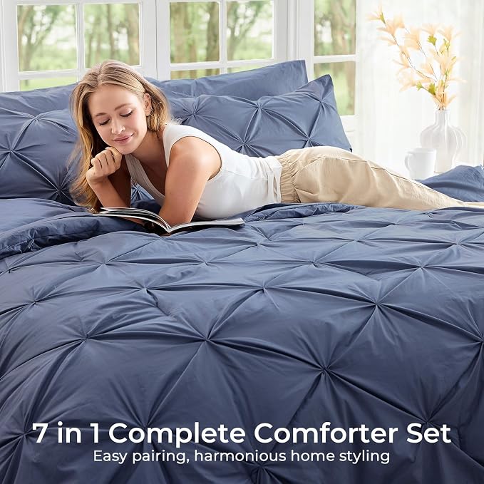 Sasttie Twin Comforter Set, 5-Piece Bed in a Bag, Pintuck Bedding Sets - Image 5