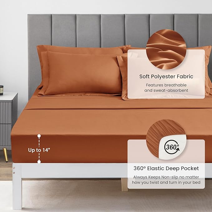Love's cabin Twin XL Comforter Set Terracotta, 5 Pieces Twin XL Bed in a Bag - Image 4