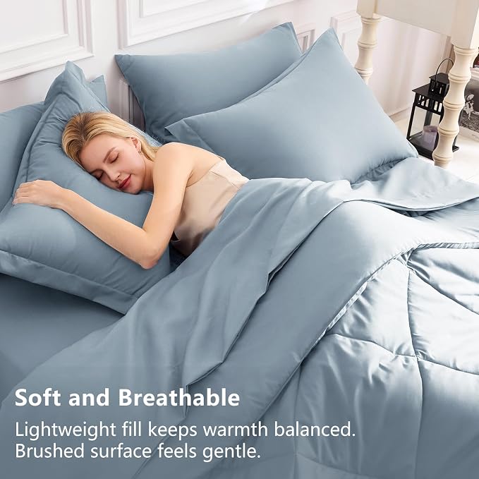 CozyLux Queen Comforter Set Dusty Blue - Image 3