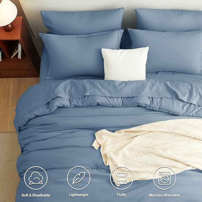 CozyLux Oversized King Comforter Set Grayish Blue, 7 Pieces Bed in a Bag - Image 2