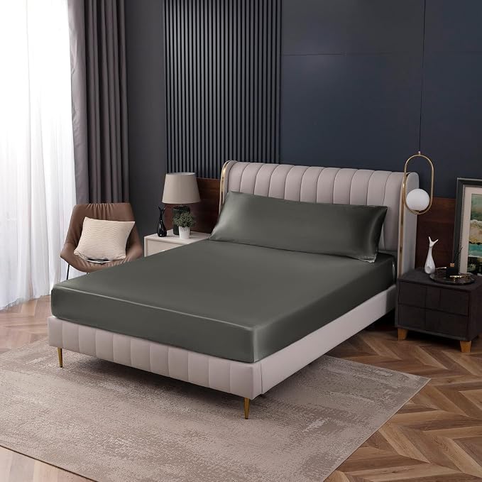 Homiest Dark Grey Satin Fitted Sheet Twin Size, Deep Pocket, Luxury & Ultra - Image 7