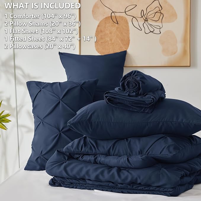 CozyLux California King Comforter Set Navy Blue - Image 7