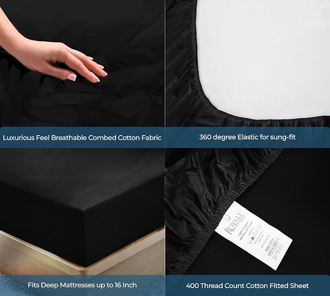 Royale Linens 400 Thread Count 100% American Grown Cotton Fitted Sheet Queen - Image 5