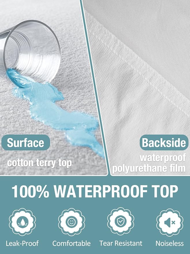 Bedecor Queen Waterproof Mattress Protector, Pee and Liquid Proof Cover - Image 5