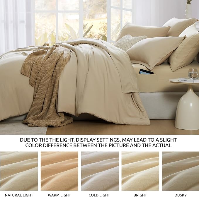 WRENSONGE Oversize King Size Comforter Set- 7 Pieces Soft Beige Bed in a Bag - Image 7