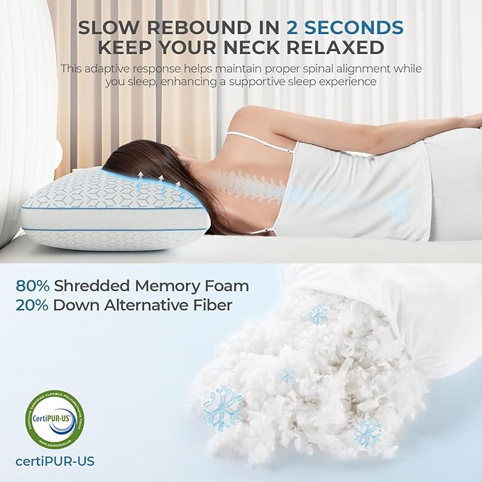 Sweetnight Cooling Pillows King Size Set of 2, Shredded Memory Foam Pillows 2 - Image 4