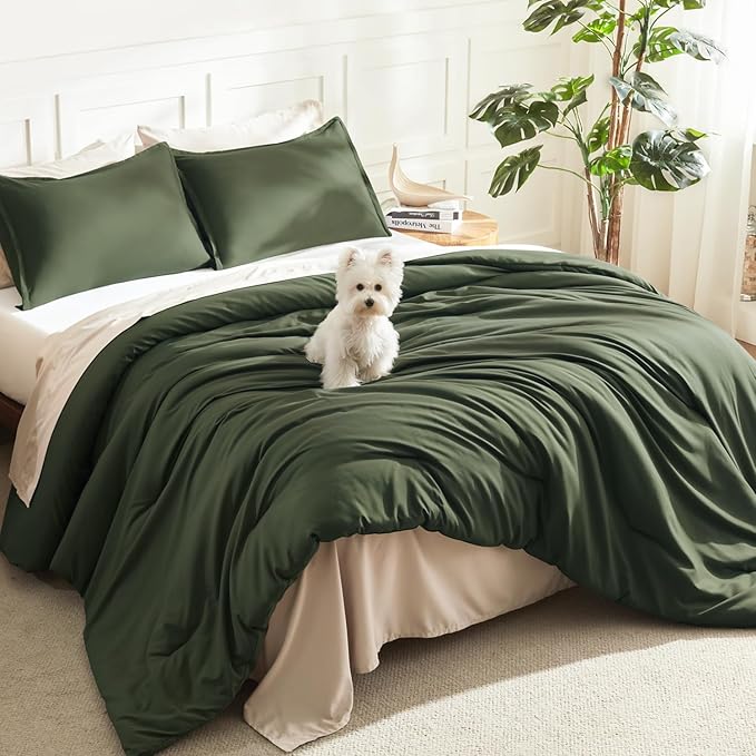 Litanika Oversized King Comforter 128x120, 3 Pieces Olive Green Lightweight by Litanika