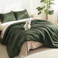 Litanika Dark Olive Green Comforter Set Full, 3 Pieces Solid Bedding Comforter by Litanika