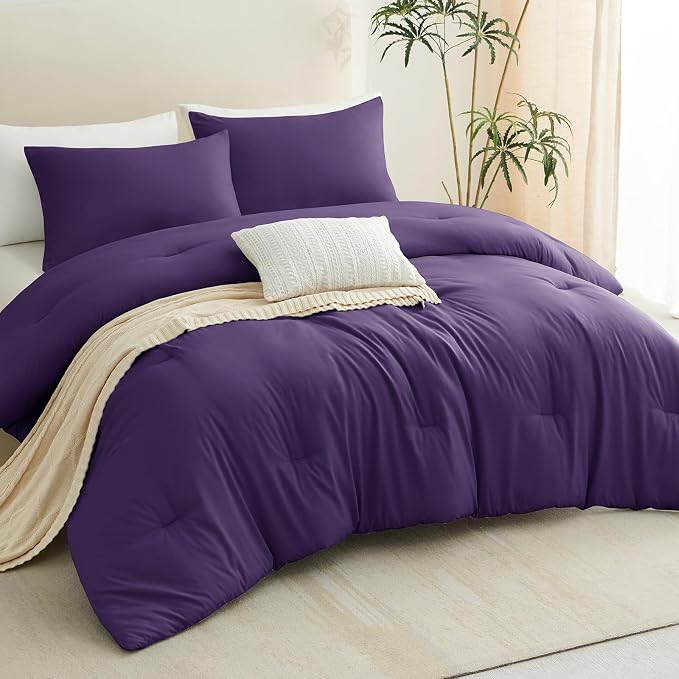 CozyLux King Size Comforter Set Purple, 3 Pieces Solid Comforters King Size - Image 9