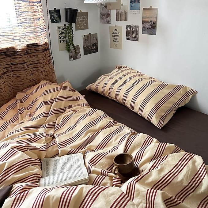 Nayoroom Striped Duvet Cover Full Size Vintage Brown Striped Duvet Cover 3 - Image 5