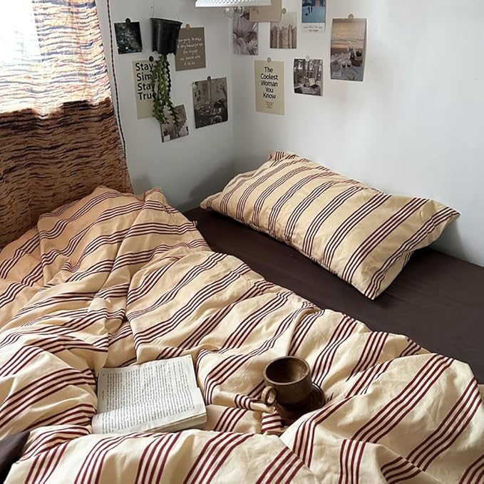 Nayoroom Striped Duvet Cover Queen Size Vintage Brown Striped Duvet Cover 3 - Image 5