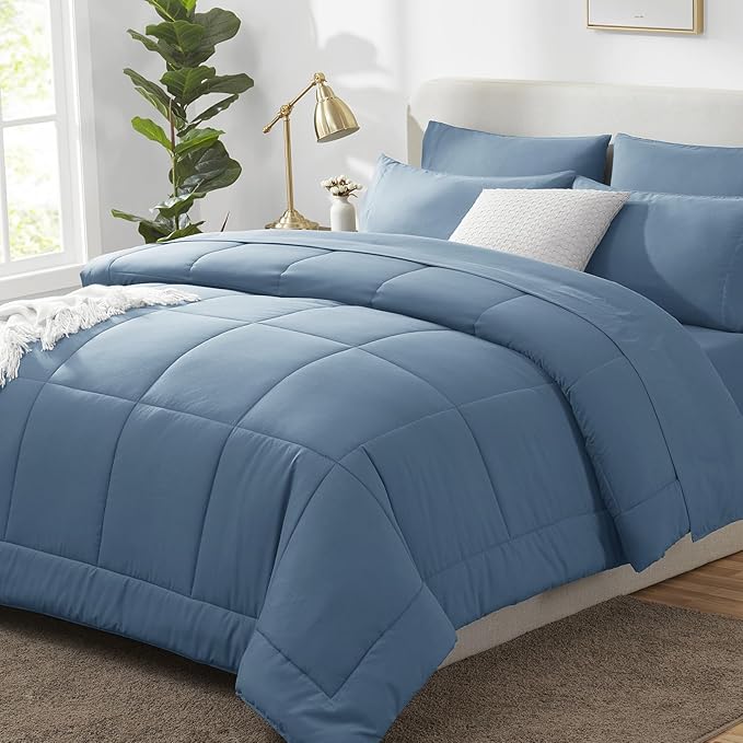 CozyLux Oversized Queen Comforter Sets Dusty Blue, 7 Pieces Bed in a Bag by CozyLux