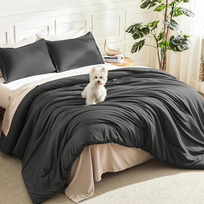 Litanika Grey Comforter Set Twin/Twin XL Size, 2 Pieces Lightweight Plain by Litanika