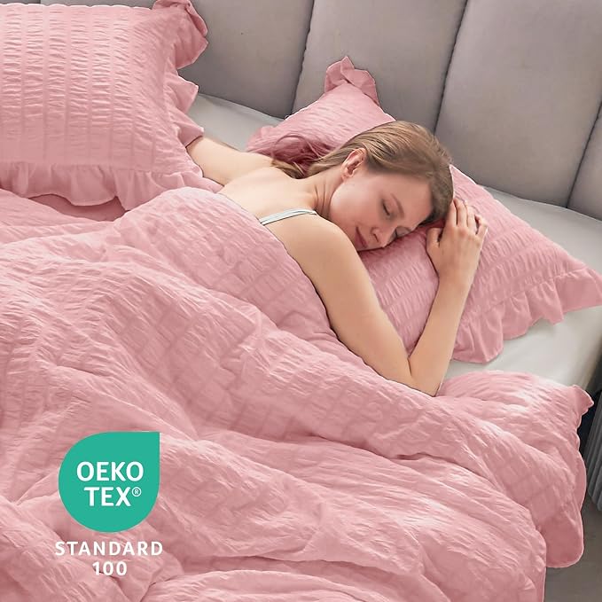 JOLLYVOGUE Pink Seersucker Queen Comforter Set, 3 Pieces Bed in a Bag Comforter - Image 6