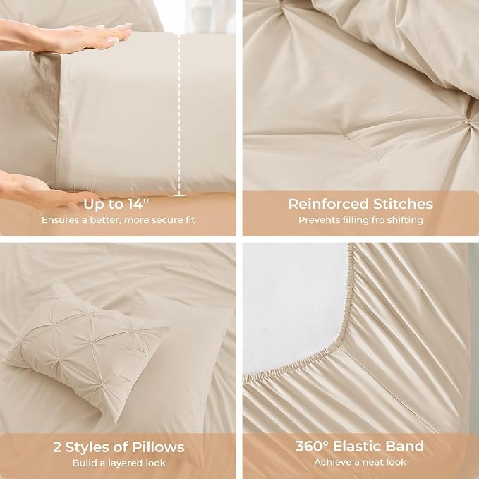 Sasttie Twin XL Comforter Set, 5-Piece Bed in a Bag, Pintuck Bedding Sets - Image 7