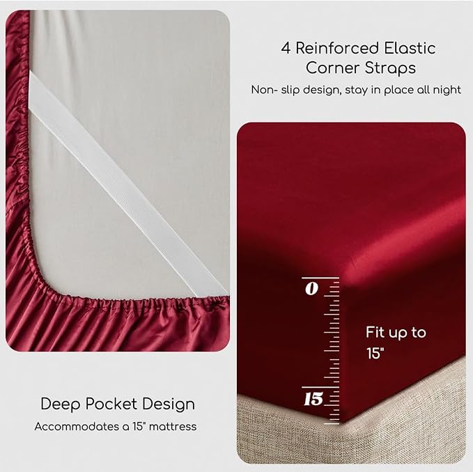 MR&HM Satin Bed Sheets, Queen Size Sheets Set - Image 5
