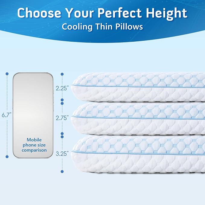 Thin Pillow for Sleeping, Cooling Gel Flat Pillow for Stomach and Back Sleepers - Image 8