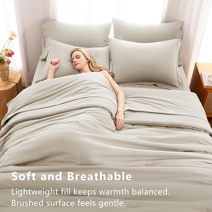 CozyLux Full Size Comforter Sets Beige, 7 Pieces Bed in a Bag Full Comforter Set - Image 5