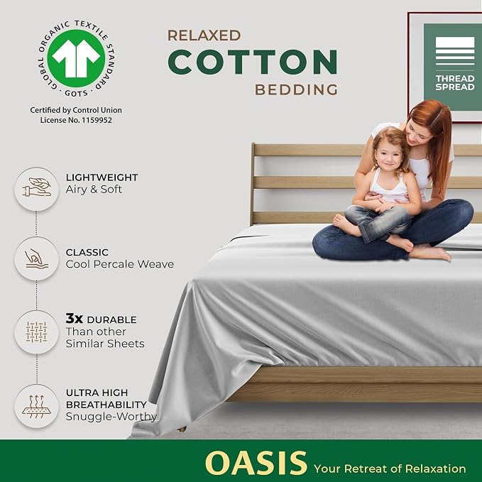 THREAD SPREAD 100% Organic Cotton Percale Flat Sheet California King Size - Image 2