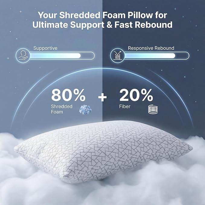 Meoflaw Adjustable Memory Foam Pillows: 2 Pack Queen Size Shredded Foam Bed - Image 3
