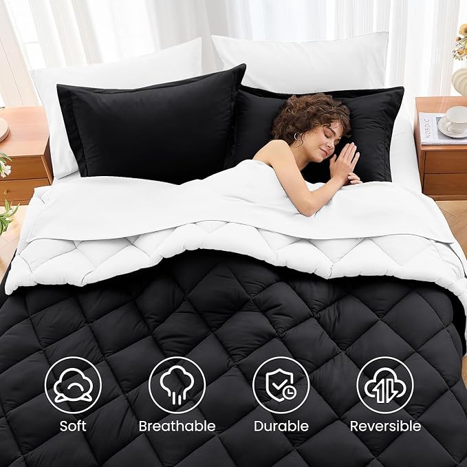 MUXHOMO 7 Pieces Queen Comforter Set, Reversible Bed in a Bag Queen Size - Image 6