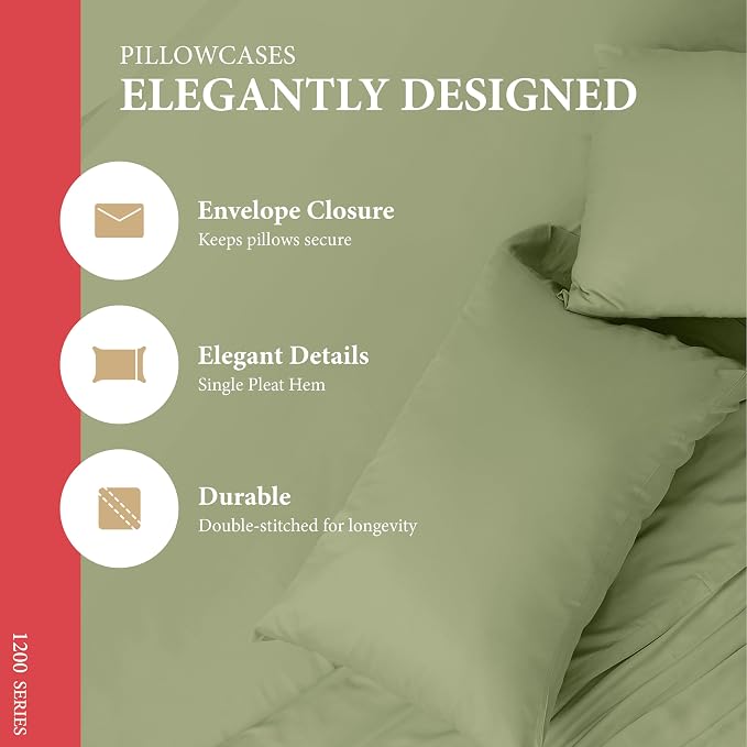 100% Egyptian Cotton Pillow Cases Standard/Queen Size Set of 2 - Image 4