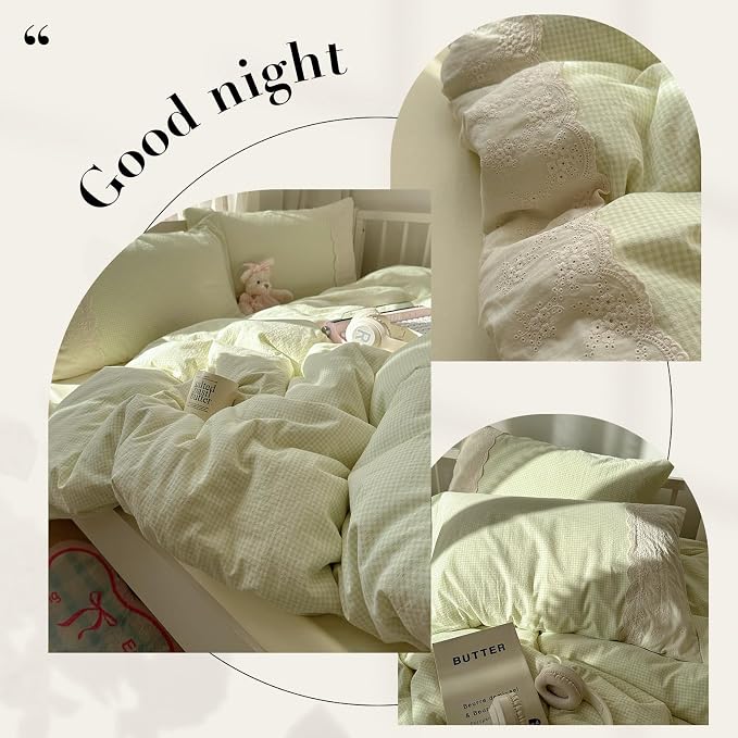 MKXI Mint Green Gingham Duvet Cover Set Twin - Image 6