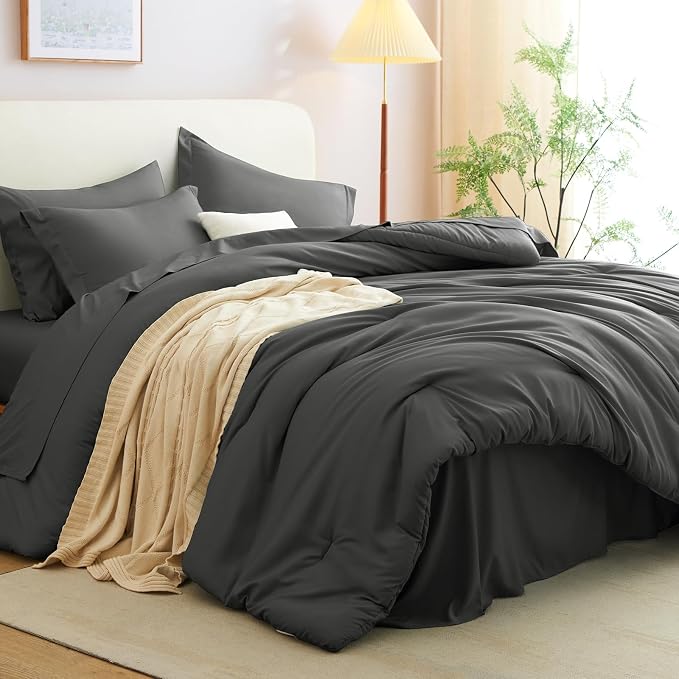 CozyLux Queen Comforter Set Dark Grey, 7 Pieces Bed in a Bag Queen Comforter Set - Image 9