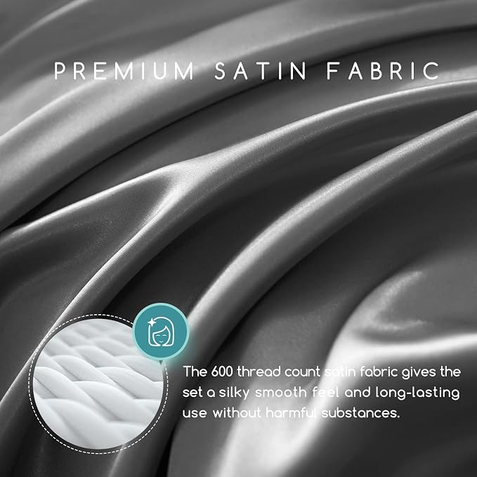MR&HM Satin Bed Sheets, Full Size Sheets Set - Image 2