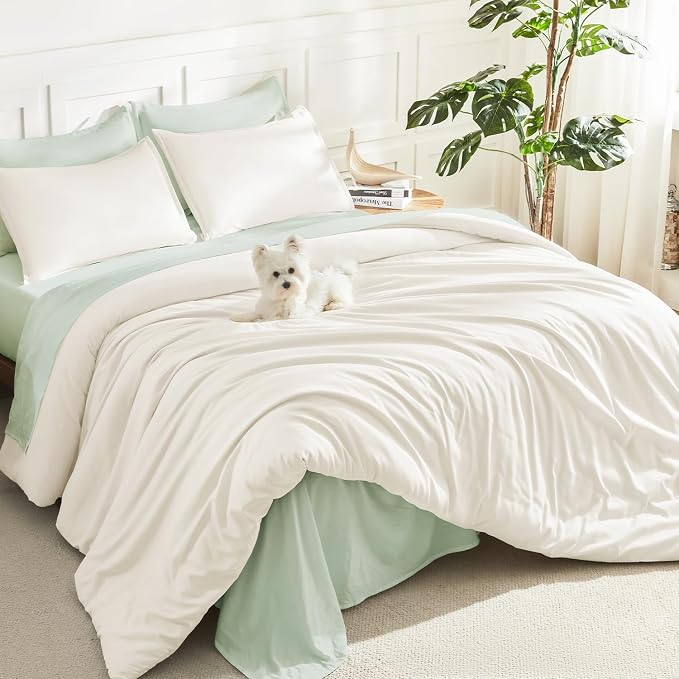 Litanika Ivory Comforter Set King Size, 3 Pieces Lightweight Solid Bedding by Litanika