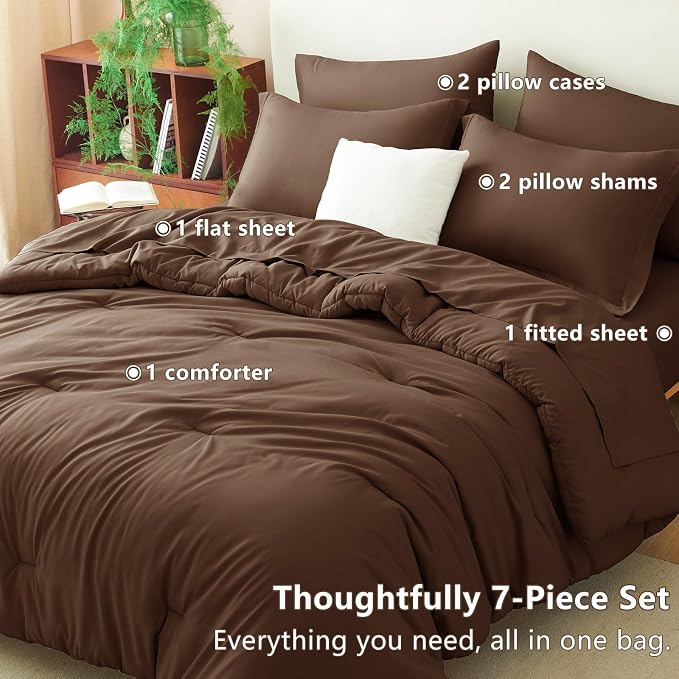CozyLux Oversized Queen Comforter Set Brown, 7 Pieces Bed in a Bag Comforter Set - Image 7