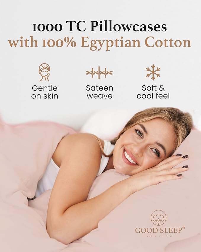 1000 TC Blush King Pillowcases Set of 4 100% Egyptian Cotton Pillow Cases - Image 4